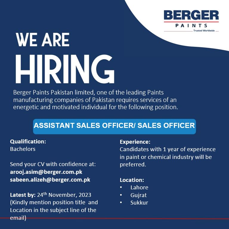 Berger Paints Pakistan Jobs