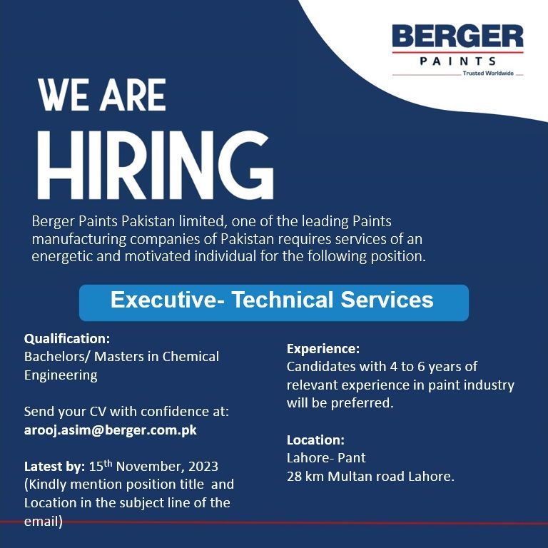 Berger Paints Pakistan Limited Jobs