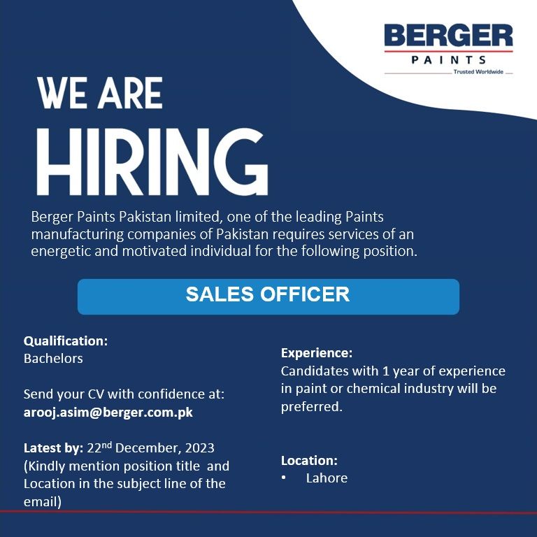 Berger Paints Pakistan Limited Jobs